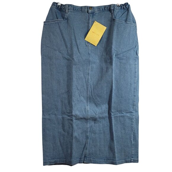 Denim & Co. Jean Maxi Skirt Blue 22W Flat Front Elastic Pockets Slit Zip VTG NWT - Picture 8 of 9